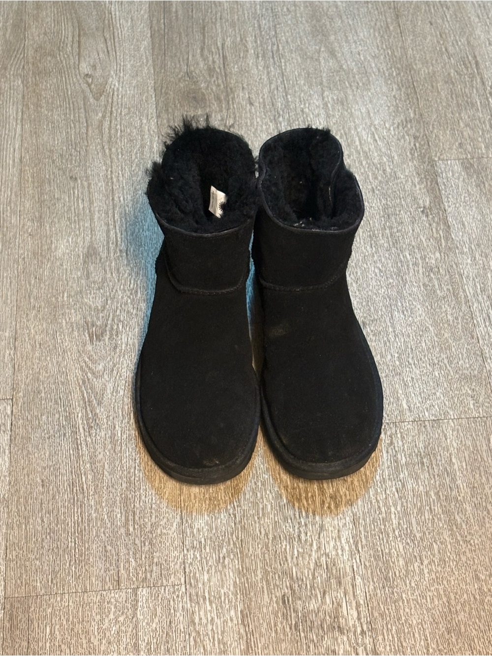 UGG BLACK MINI BAILEY LOGO STRAP WOMENS SIZE 11 BOOTS